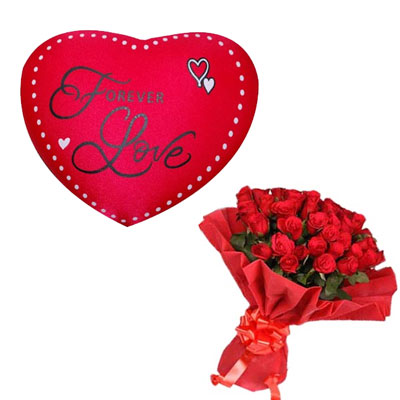 "Heart Shape Pillow with Message - PST -736, 25 Red Roses Flower bunch - Click here to View more details about this Product